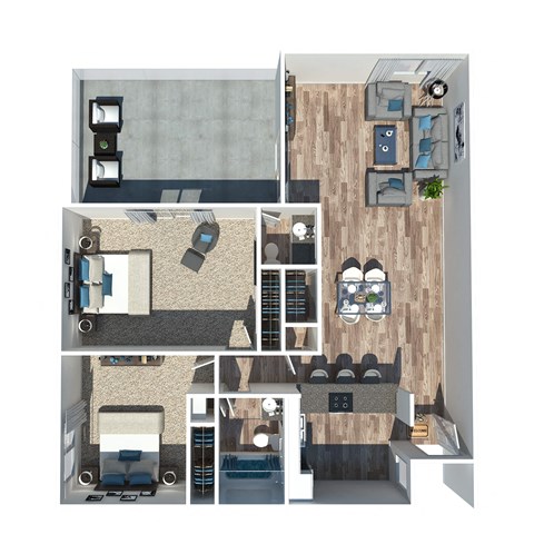 Floor plan for 2 beds, 1.5 baths, 1000 sqft